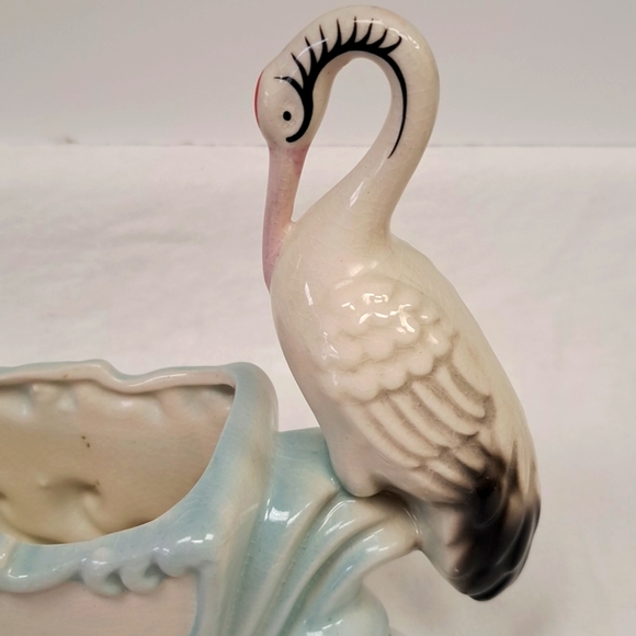 Vintage 1950’s ceramic stork nursery planter/trinket holder marked Japan - Picture 2 of 7